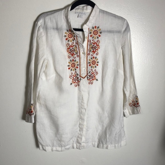 100% Linen Embroidered Top SzM - Picture 1 of 5